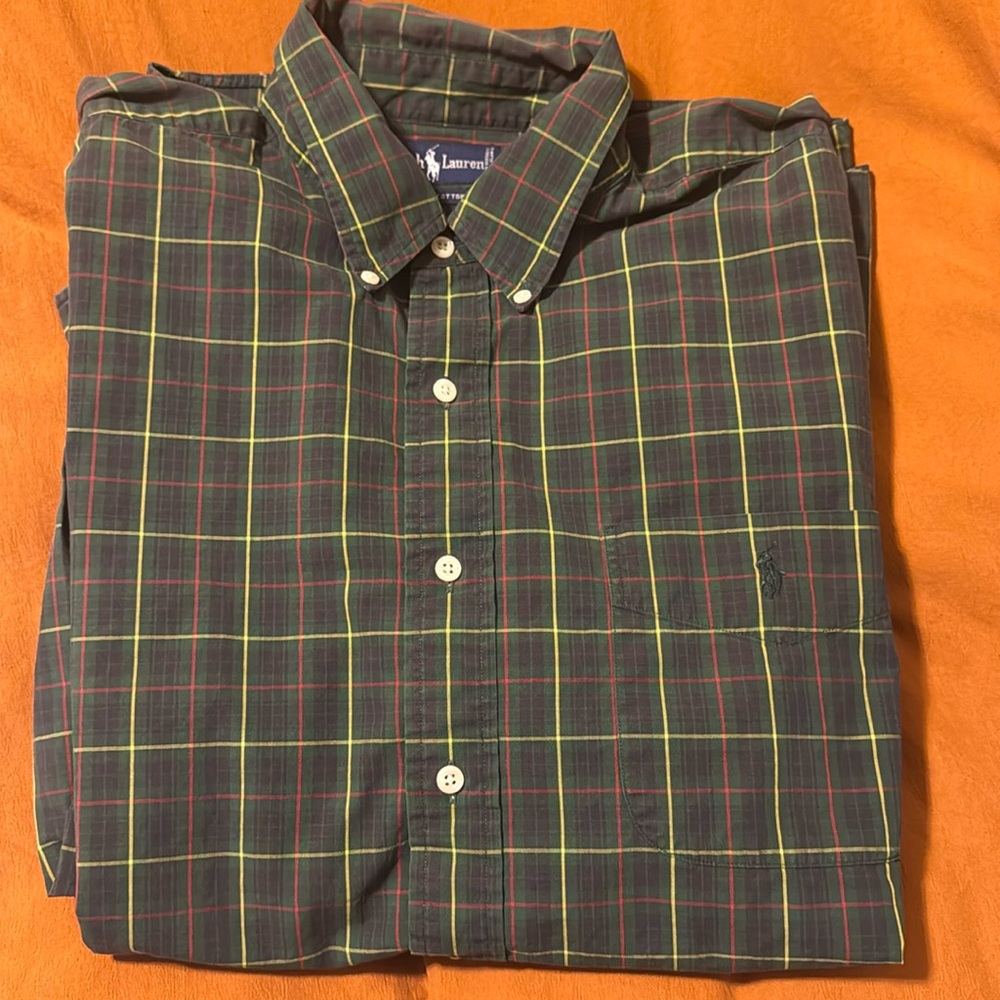 Ralph Lauren Men's Green Plaid Long Sleeve Shirt Size XL